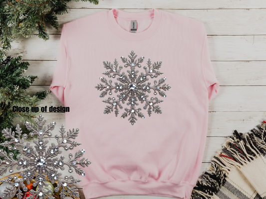 Faux Rhinestone Snowflake Crewneck Sweatshirt