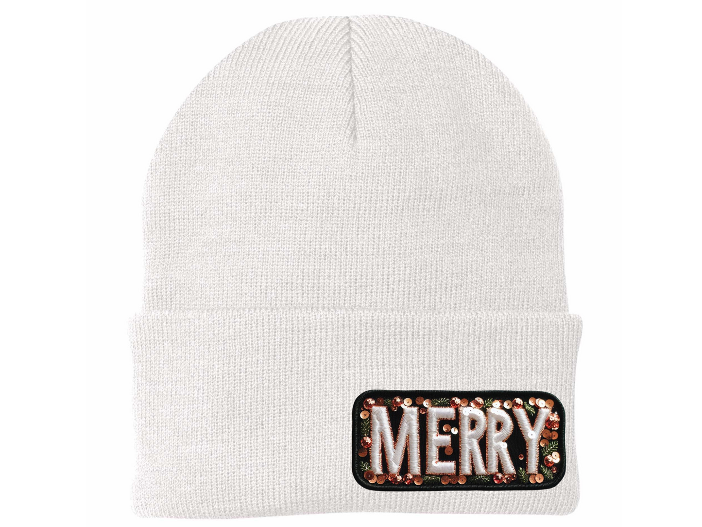 Faux Glitter Merry Winter Hat