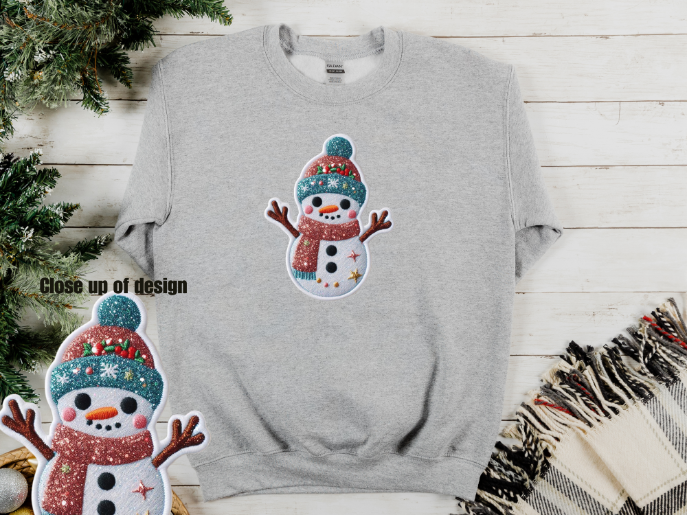 Faux Glitter Snowman Crewneck Sweatshirt