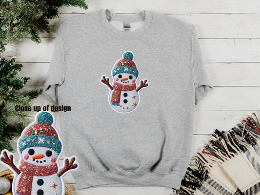 Faux Glitter Snowman Crewneck Sweatshirt