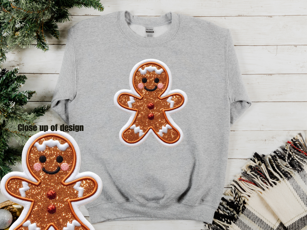 Faux Glitter Gingerbread Crewneck Sweatshirt