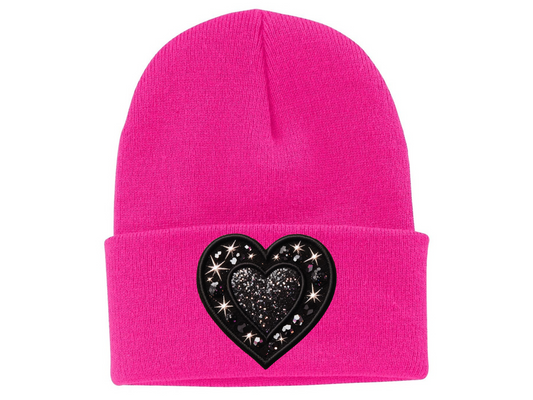 Faux Rhinestone Heart Winter Hat