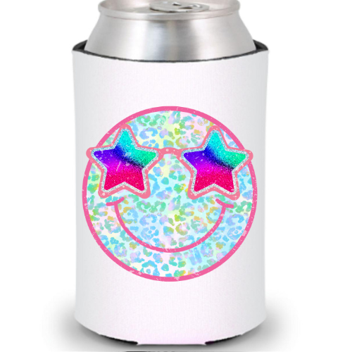 Rainbow Leopard Smiley Can Cooler