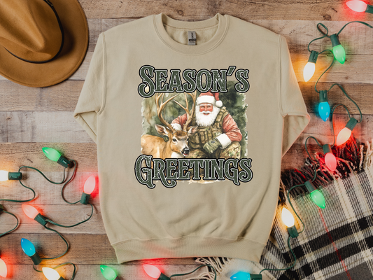 Seasons Greetings Santa Hunting Crewneck Sweatshirt