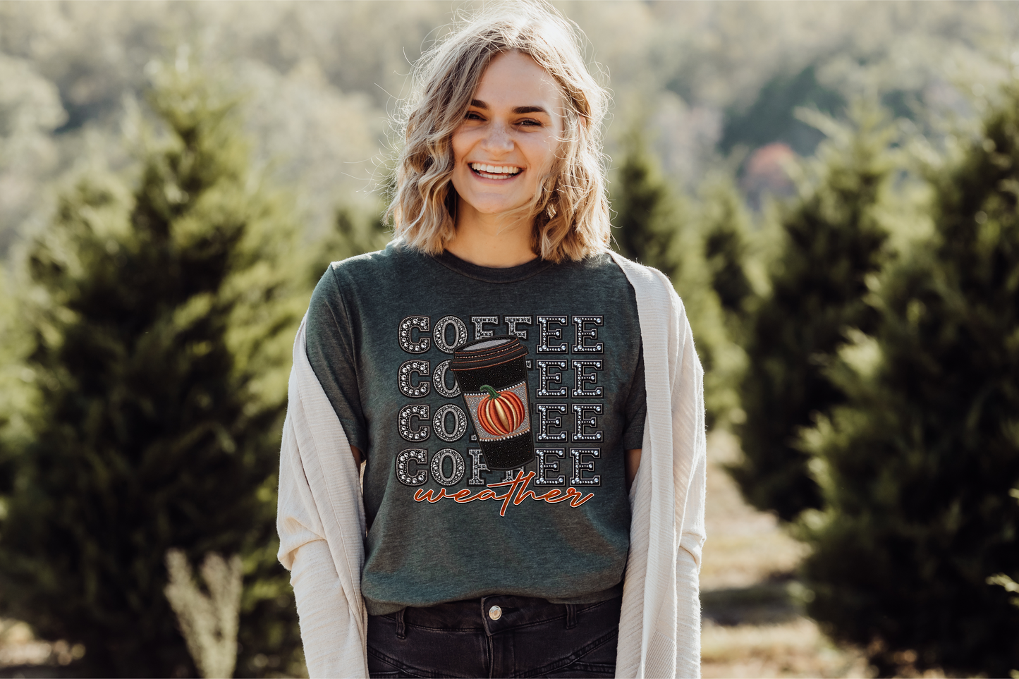 Coffee Weather Rhinestone T-shirt